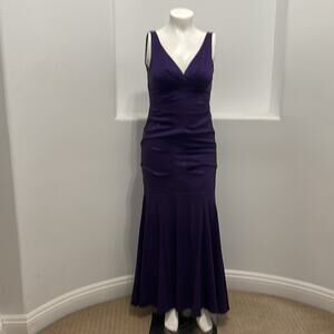 XSCAPE Ny Joanna Chen Ruched Mermaid Taffeta Gown Purple Sleeveless Size 14